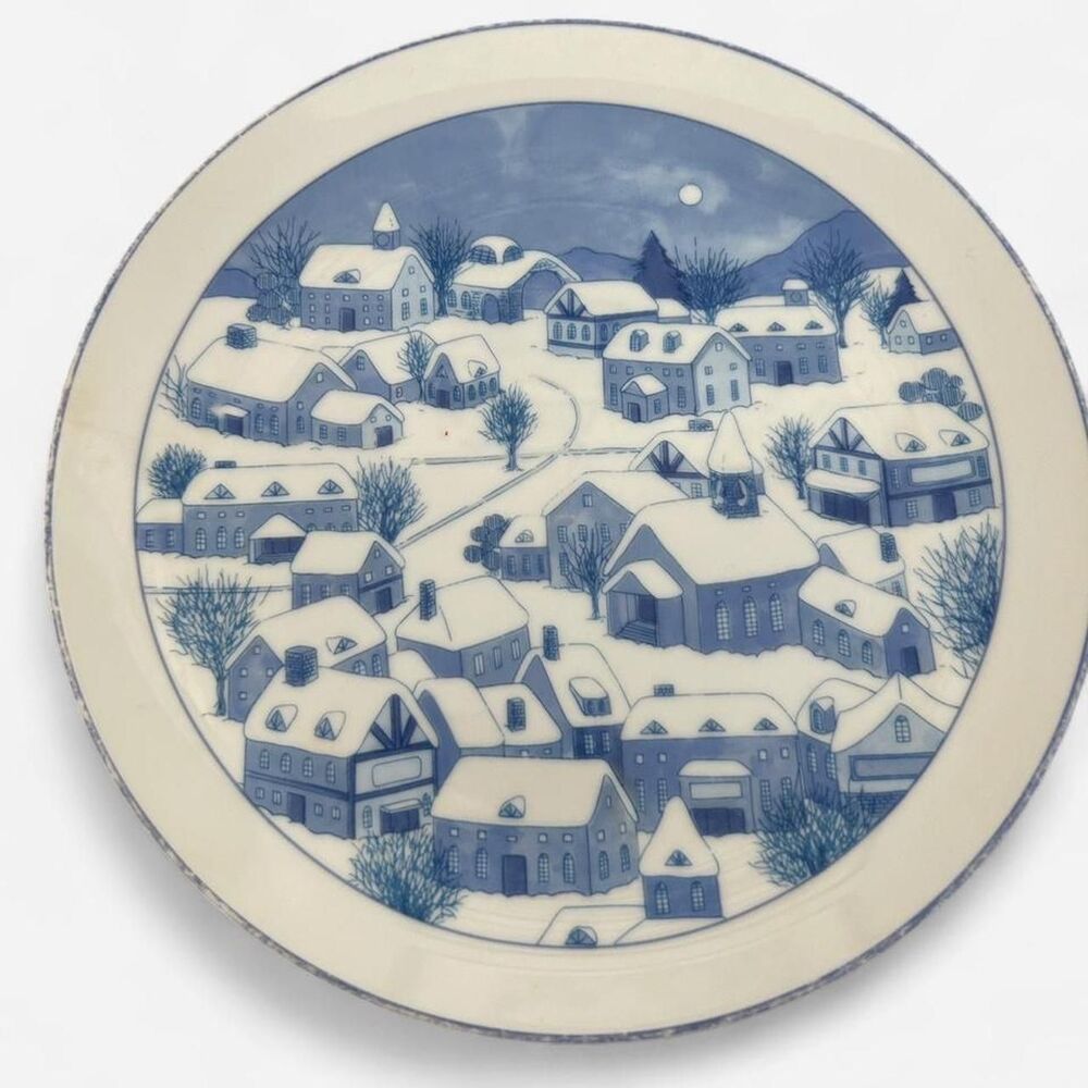 Lord & Taylor 10.5" Winter Snowy Village Blue and White Ceramic plate